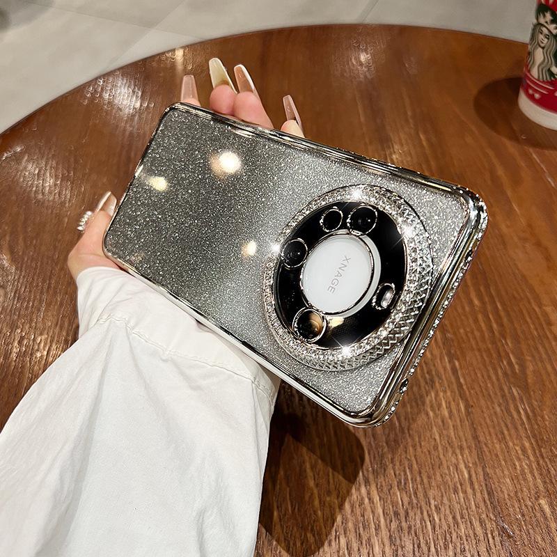 Magnetic Glitter Stand Is Suitable for Huawei Mate60pro Phone Cases with Water Diamond Edge Gradient P70 and P60 Couple