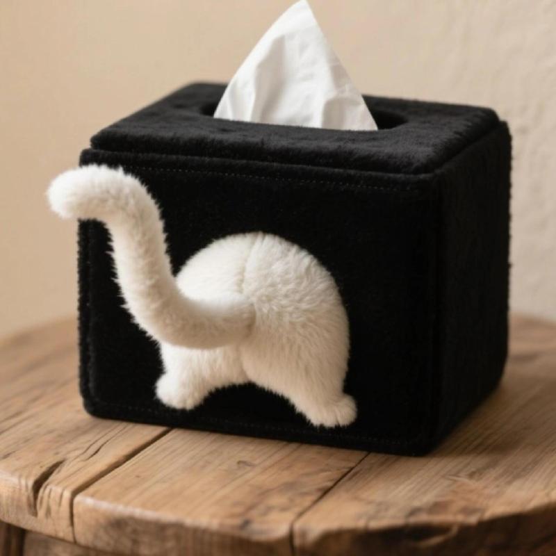 

Cute and Mischievous Cat Tissue Box, Napkin Box, Creative Plush Toy Box, Decoration and Storage чёрный