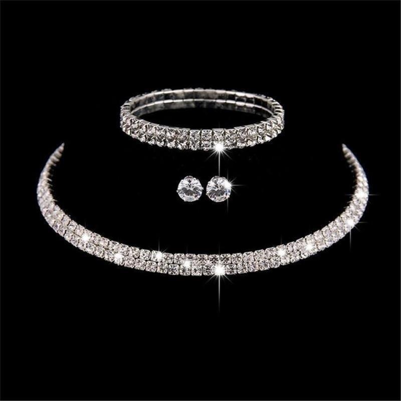 3pcs/set Rhinestone Crystal Choker Necklace Earrings and Bracelet Wedding Jewelry Sets Jewelry Sets for Women 2023