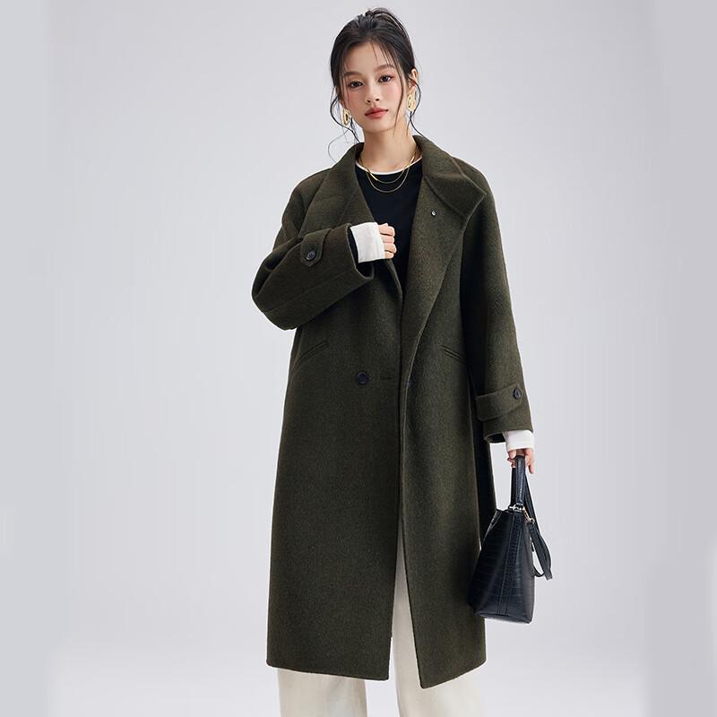 Fengxun Dámský prémiový kabát ze 100% vlny oboustranný se stojáčkem