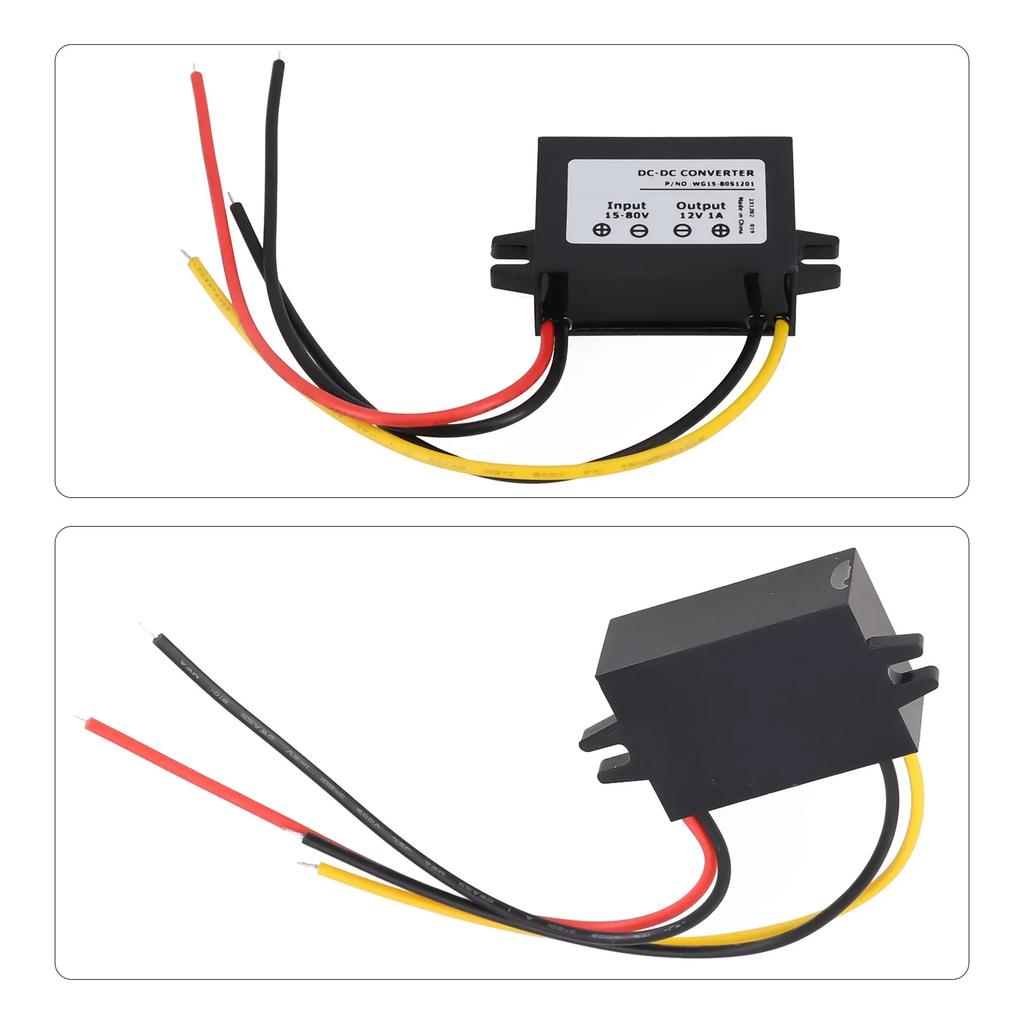 Waterproof Car Power Module DC 24V36V48V60V to 12V 1A Stepdown Converter Over Current and Temperature Protection