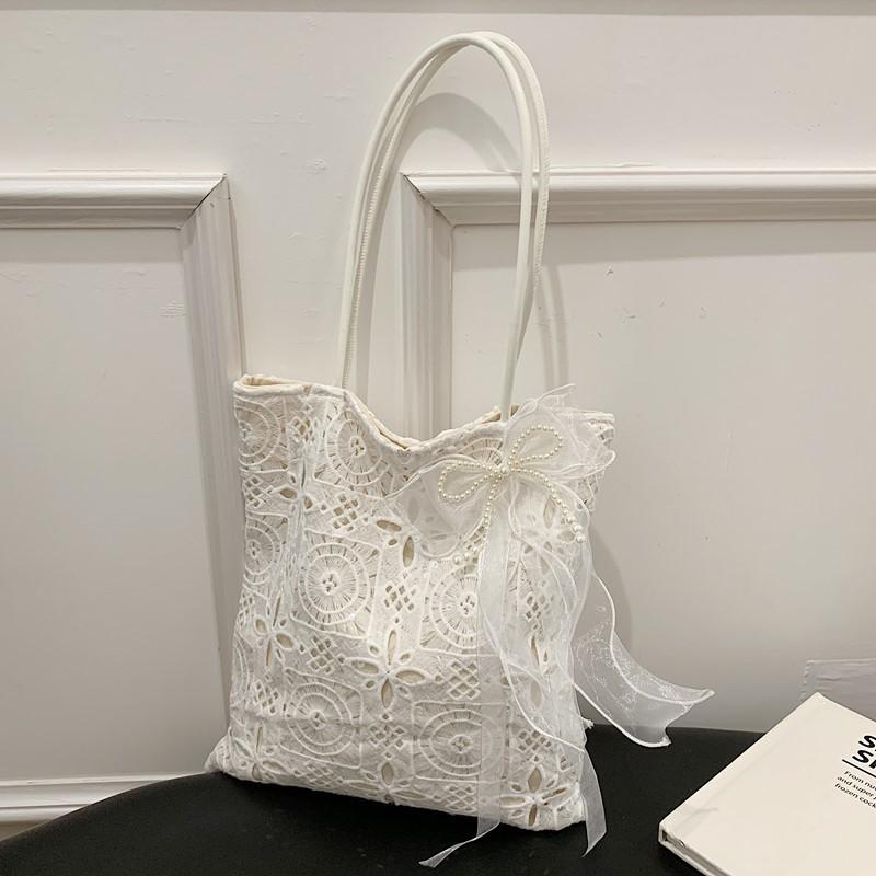 Prémiová krajková kabelka s mašlí velkokapacitní dutá dámská taška dojíždění podpažní taška tote taška přes rameno