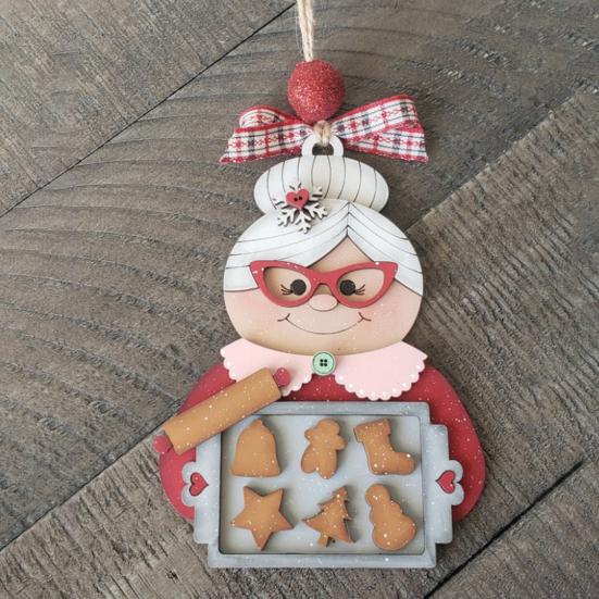 Mrs Claus Pendant Wooden Christmas Tree Hanging Ornament Reusable Baking Christmas Grandma Festive Decor for Home Xmas Party