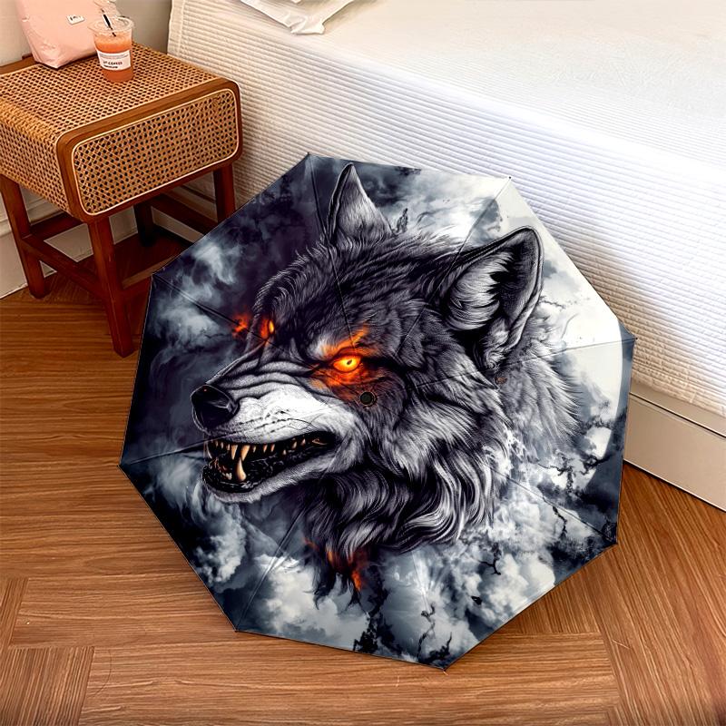 Roaring Wolf  Pattern, Automatic Folding Umbrella, Portable and Foldable Design, 8 Ribs, a Christmas or Birthday Gift.