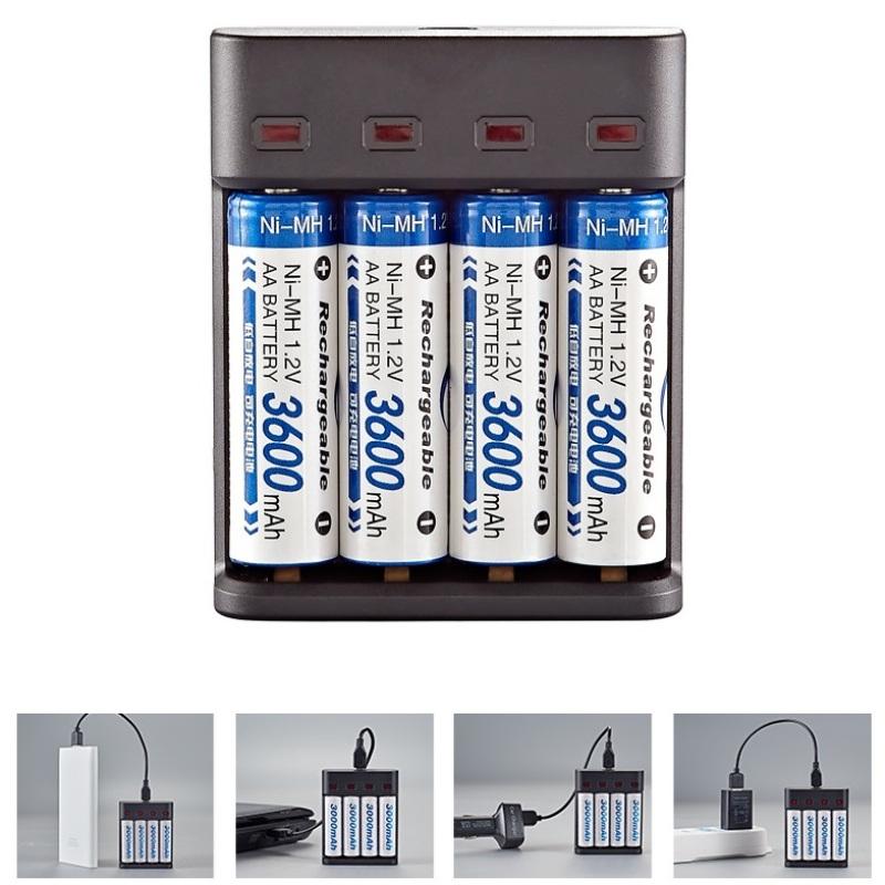 

Зарядное устройство USB на 4 слота для аккумуляторов AA/AAA, независимая зарядка без аккумулятора чёрный