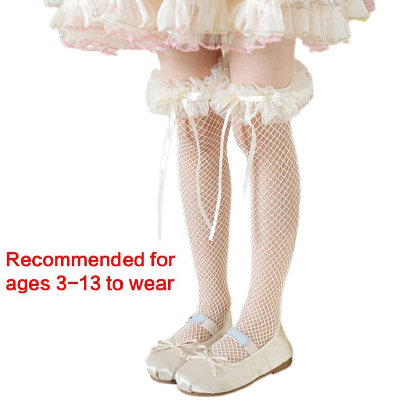 Breathable Lace Sweet Socks for Kids Feature Lovely Bowknot Edges, Lovely Girls In Tube Socks for Summer Outfits