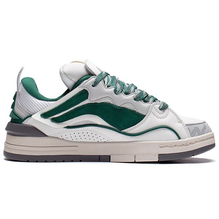 Li Ning We Wo Golden Leather Sports Slip Resistant Shock Absorbing Durable Low Top Skate Shoes Men Sneakers White Green AECS073-2