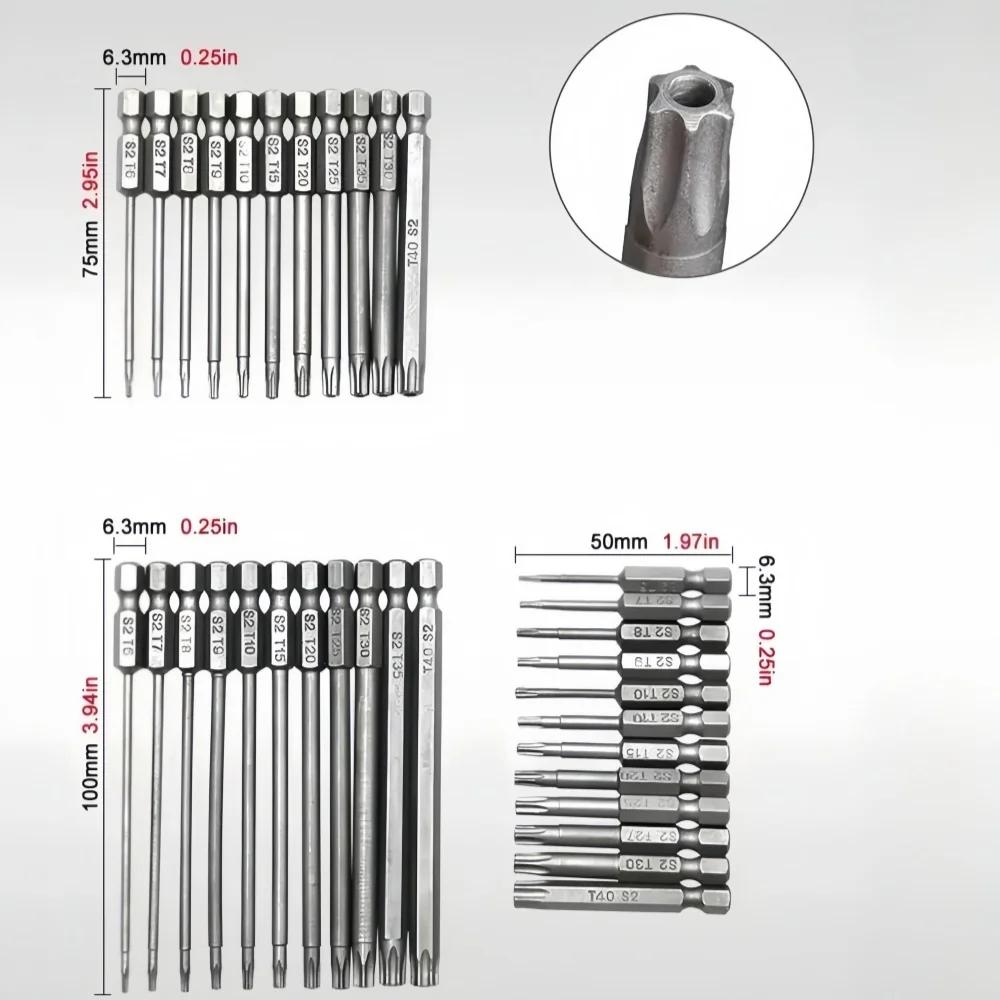 Torx Security Bit Set Screwdriver Drill Set 1/4 Inch Hex Shank 4 In Length S2 Steel Torx Screwdriver Bit Set 11/12pcs Torx Head