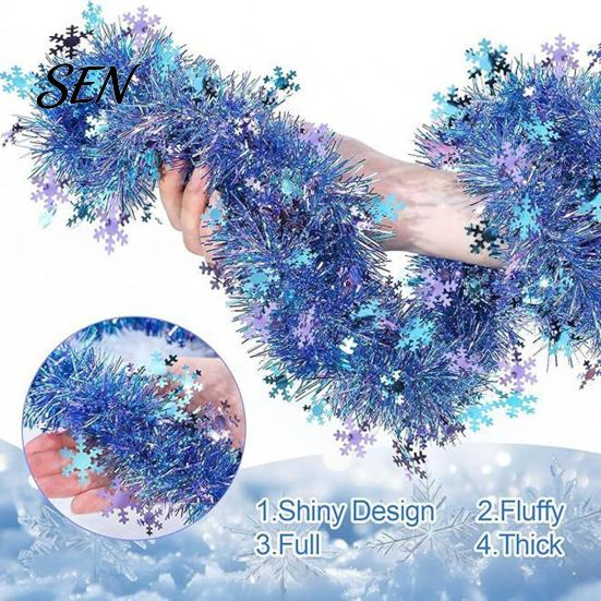 Christmas Gift Embellishment Snowflake Tinsel Garland, 200cm Light Blue Purple Foil Tree Ornament Ribbon Strip for Staircase Window, Holiday