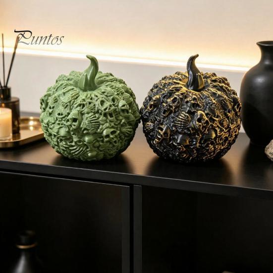 Gifts for Dark Aesthetic Lovers 3D Printed Halloween Skull Pumpkin Decorations, Skeleton Head Desktop Ornament, Decorative Relief Crafts Table