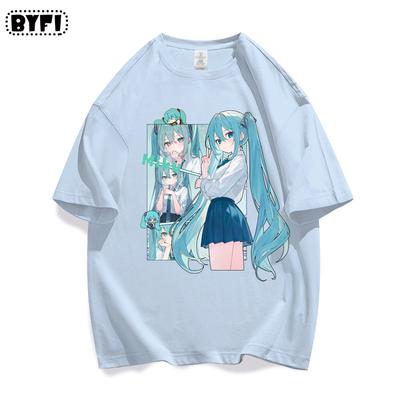New Anime Printed Short Sleeved Cotton Unisexs and Womens Tshirts First Tone Co Branded Surrounding Future MIKU Loose Tshirts