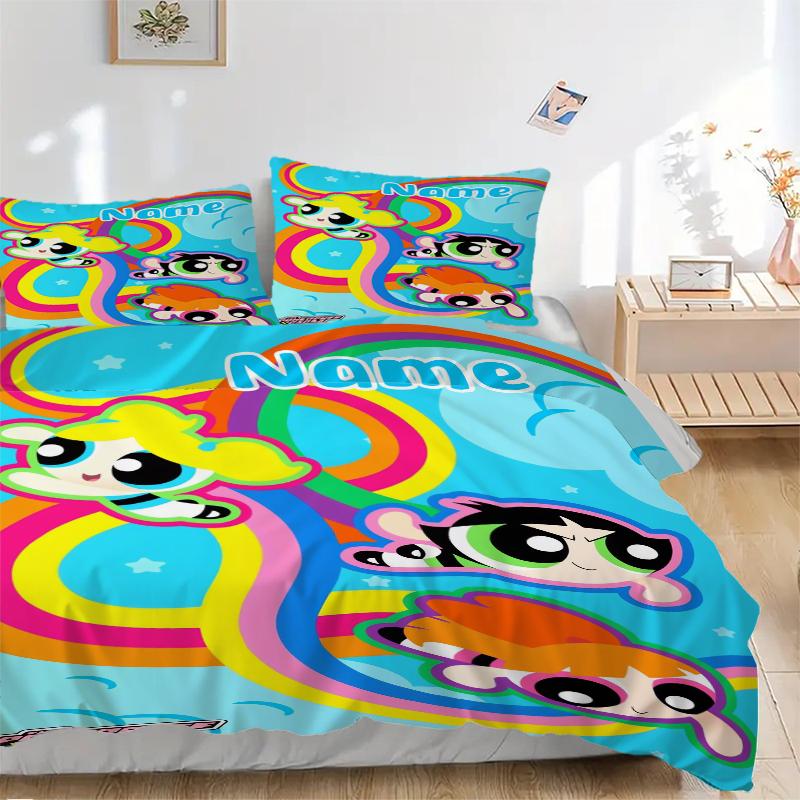 Custom Textile Power Puff Girls Bedding 3 Piece Set HD Print Duvet Cover Pillowcases for Teens Adult Bedroom Decoration