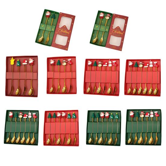 Nerezová vánoční sada lžiček s motivem stromku, Santa Clause a hvězdy, lžičky na míchání kávy, slavnostní kuchyňské náčiní s dárkovou krabičkou