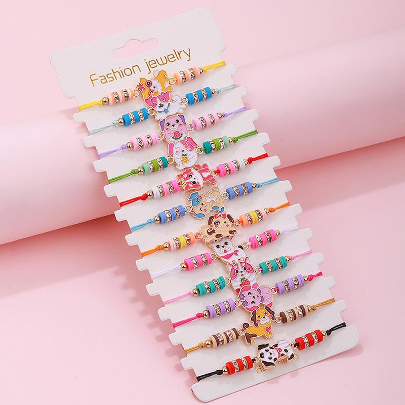12Pcs/set Cute Cat Colorful Rope Rainbow Unicorn Charm Bracelets For Women Girls Birthday Christmas Jewelry Friendship Gift