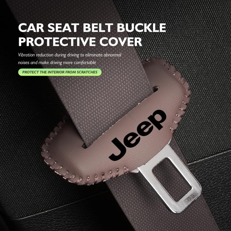 Leather Car Panel Protective Cover Auto Seat Belt Buckle Protector For uji8 Cherokee Wrangler JK Gladiator Compass Renegade tg87
