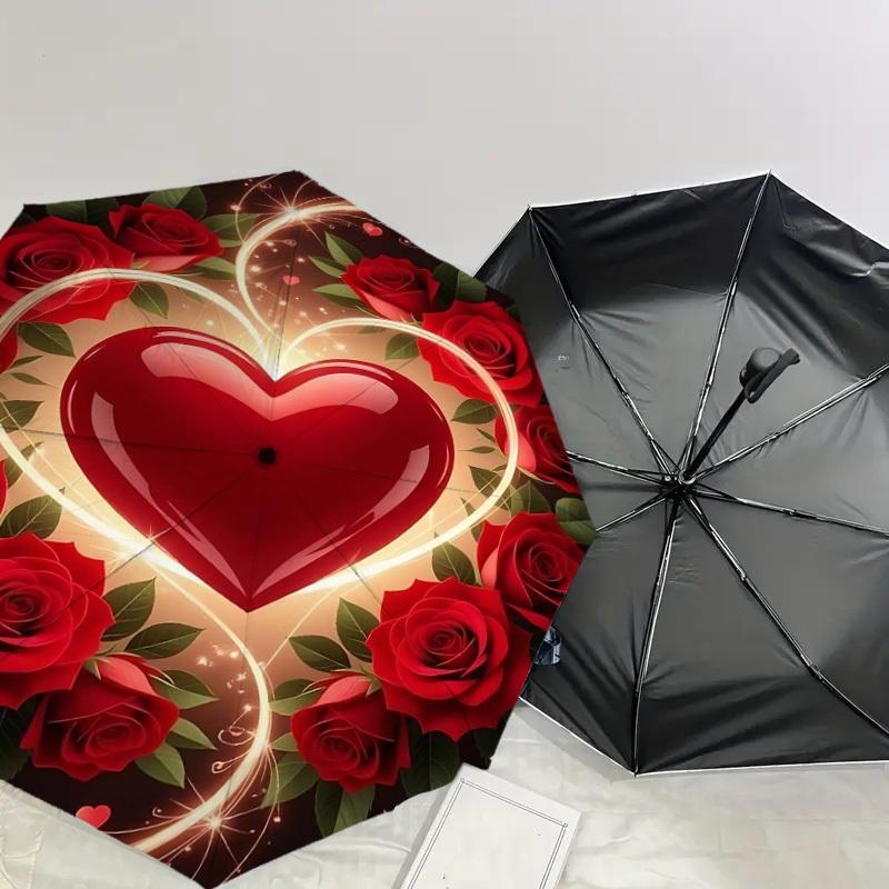 1pc heart roses Automatic Open/Close Umbrella Compact Folding Umbrella with 8-Rib Shaft for Women/Men, Elegant Birthday1242S