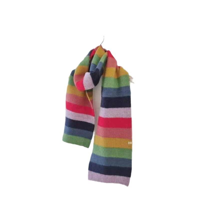 Collection of Warm and Cute Contrasting Color Rainbow Knitted Scarves for Autumn and Winter