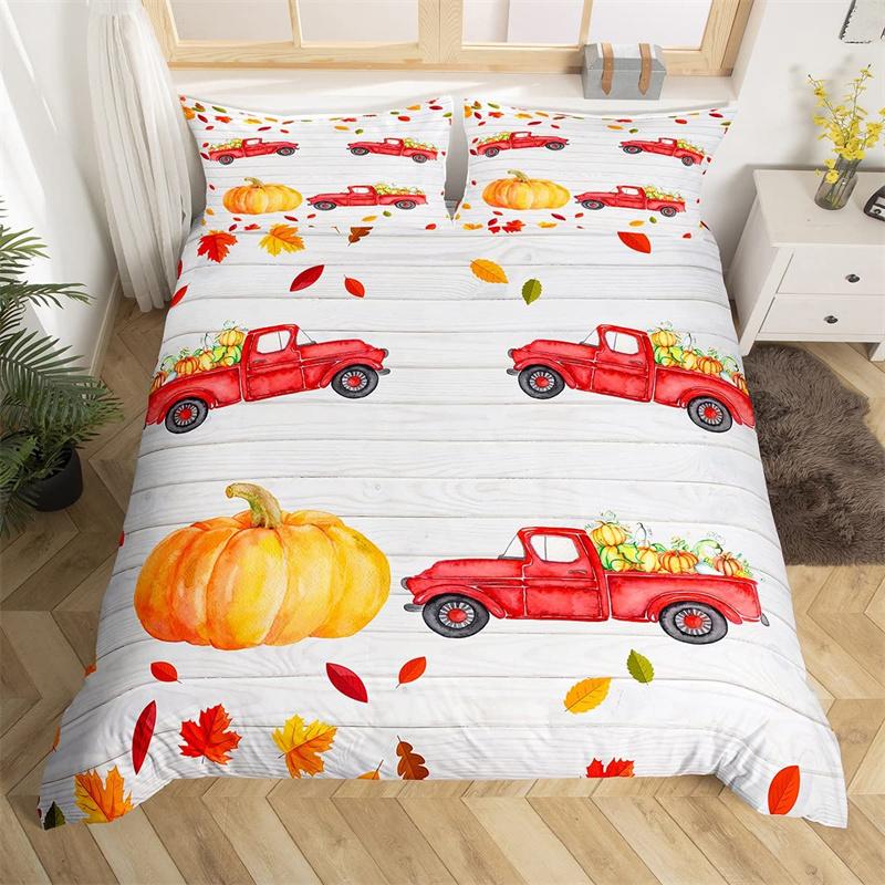 Hapy Thanksgiving Soft Duvet Cover Fal Maple Leaf Beding Set Microfiber Gnome Gold Pumpkin Farm Harvest Warm Comforter Cover Twin King