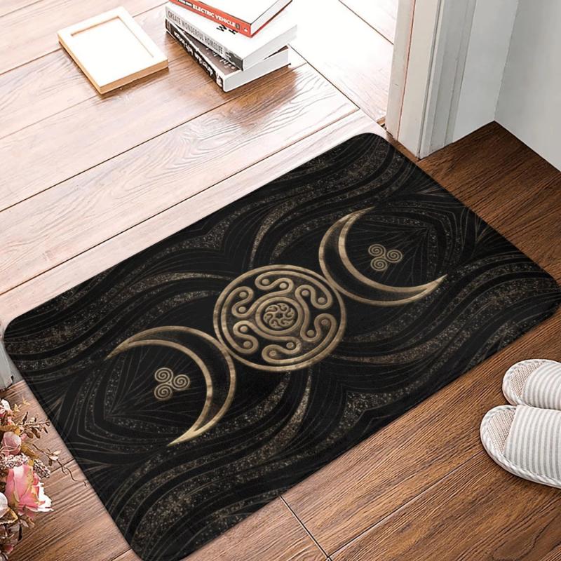 MysteriousTriple Moon Door Mat Non-Slip Kitchen Carpet Goddess Pentagram Design Pagan Rug for Bedroom Balcony Living Room Floor