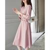 Demana Hepburn Style Round Neck Lantern Sleeve Mid-Length Dress
