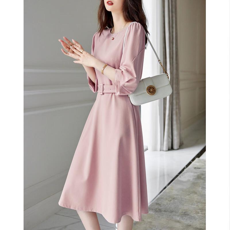 Demana Hepburn Style Round Neck Lantern Sleeve Mid-Length Dress