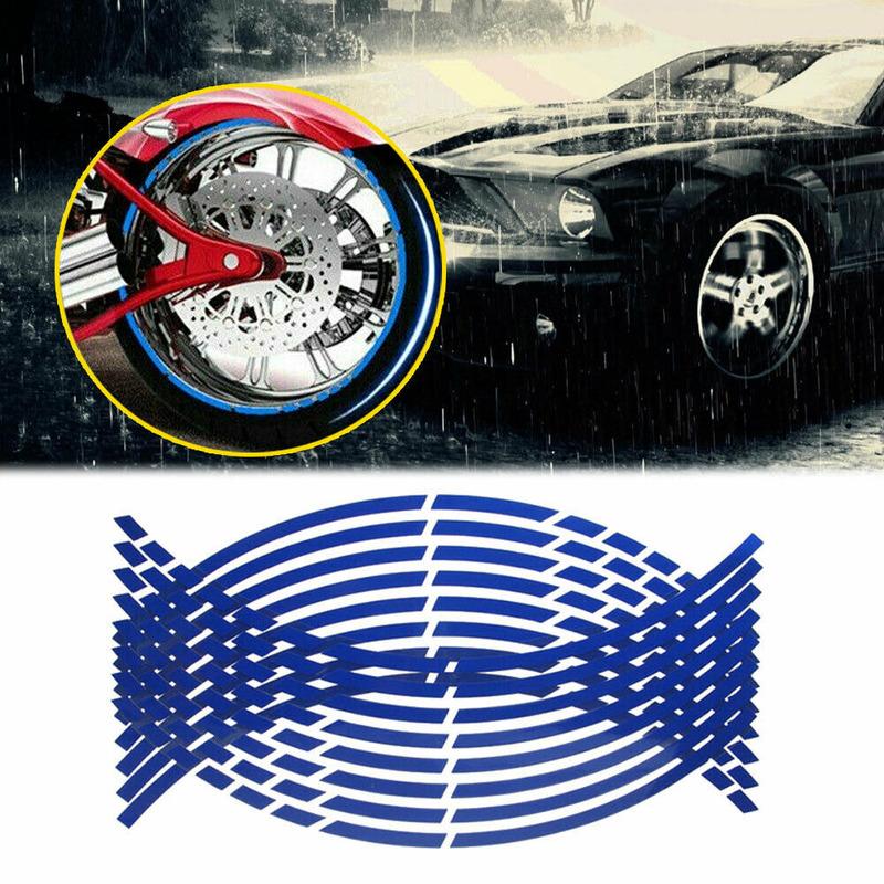 16 Delige Motor Fiets Auto Band Reflecterende Stickers Coole Styling Velg Rand Decoratie Strip Tape Rood Blauw Waterdicht Buitenonderdelen