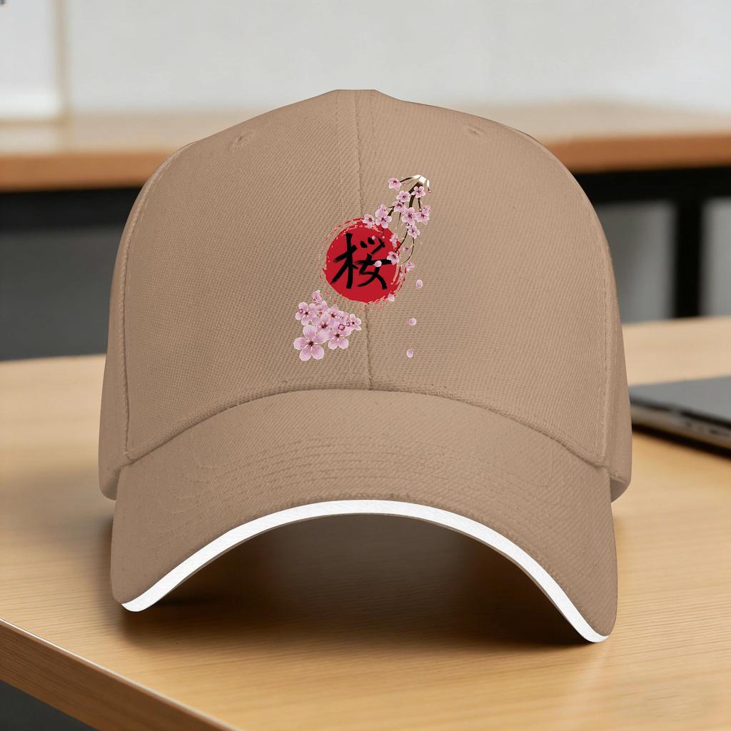 Blooming Sakura And Red Sun Baseball Cap Streetwear Trucker Hat Summer Men Women Outdoor Gym Baseball Caps