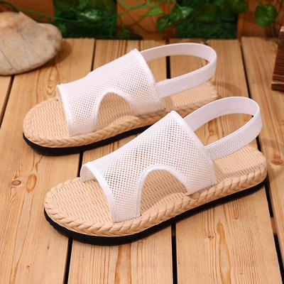 Sandali alla moda leggeri con fondo piatto, Nuove scarpe romane traspiranti in rete elastica posteriore tinta unita