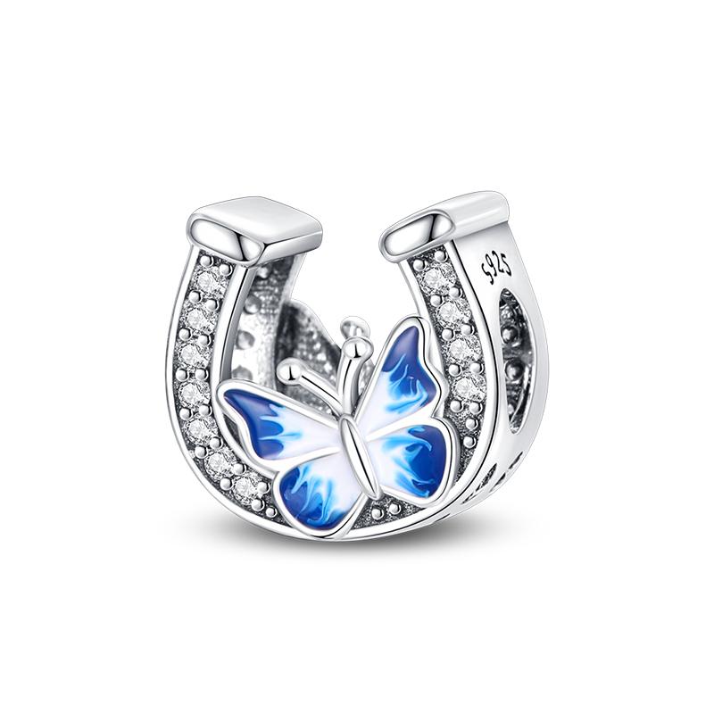 Exquisite 925 Silver Mysterious Blue Butterfly Devil's Eye Fatima's Hand Pendants Charms Beads Fit Qikaola Bracelets DIY Jewelry