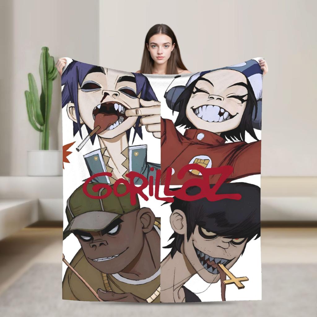 Music Band G-gorillazs Soft Blankets Picnic Plush Throw Blanket Aesthetic Home Decor Flannel Bedspread Sofa Bed Cover