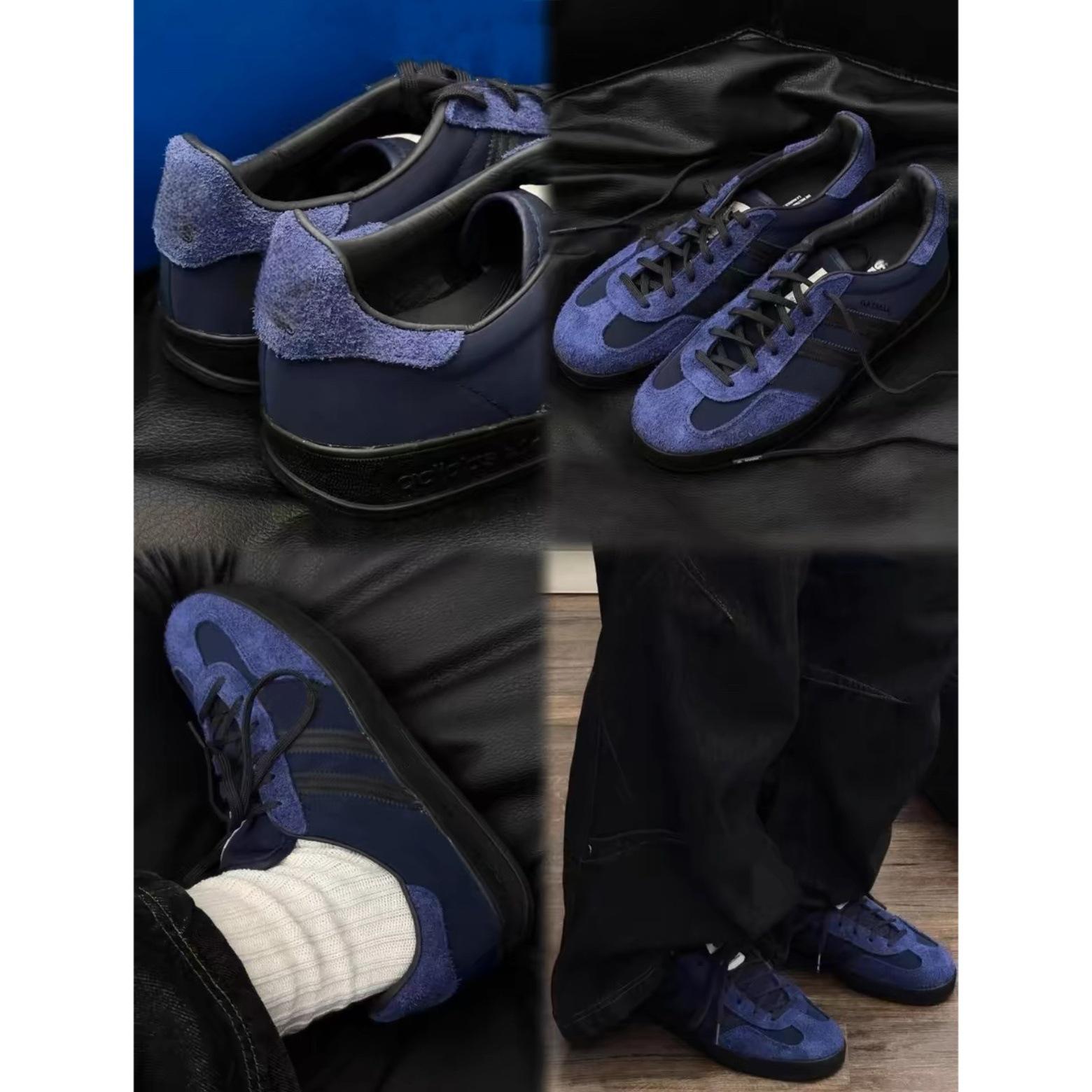 

Women s 2025 Retro Dark Blue Leather Sneakers: Round Toe, Color-Matched, Lace-Up, Soft Sole 39