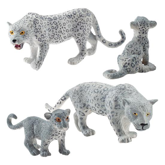 4Pcs/Set Simulation Leopard Family Model PVC Snow Leopard Figurine Realistic Miniature Wildlife Animal