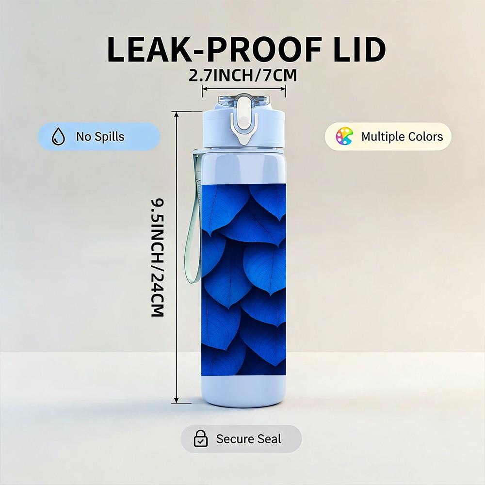 1PC Blue Scale Texture Abstract Print 750ml Color Plastic Sports Water Bottle Leakproof Flip Straw Lid Suitable for Sports Office Home Use