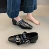 Fashion Retro Cross Belt Mary Jane Single Shoes Spring Autumn Women's Square Head Buckle Korean Low Heel Evening Leather Shoes