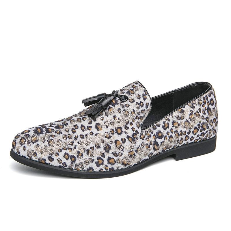 Plus Size Leopard Print Tassel Loafers - Men's Easy Slip-on Casual Leather Shoes, Size 46