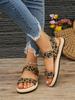 Women's Elastic Band Flat Shoes - 2023 Summer Outdoor Roman Sandals, Imitation Straw Linen Design