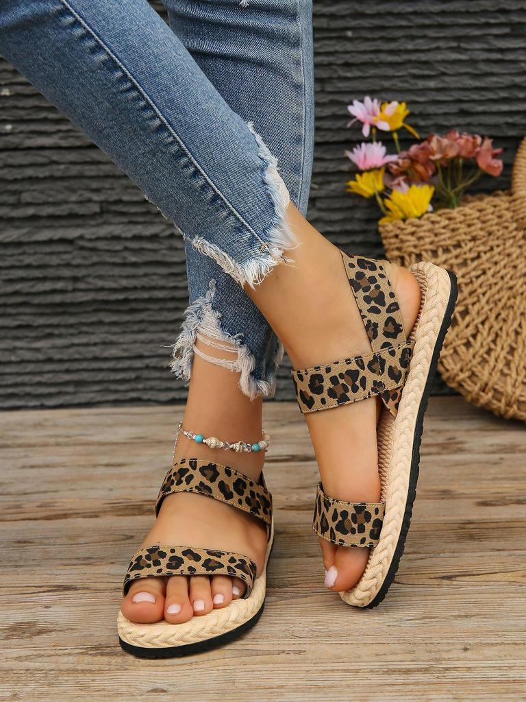 Women's Elastic Band Flat Shoes - 2023 Summer Outdoor Roman Sandals, Imitation Straw Linen Design