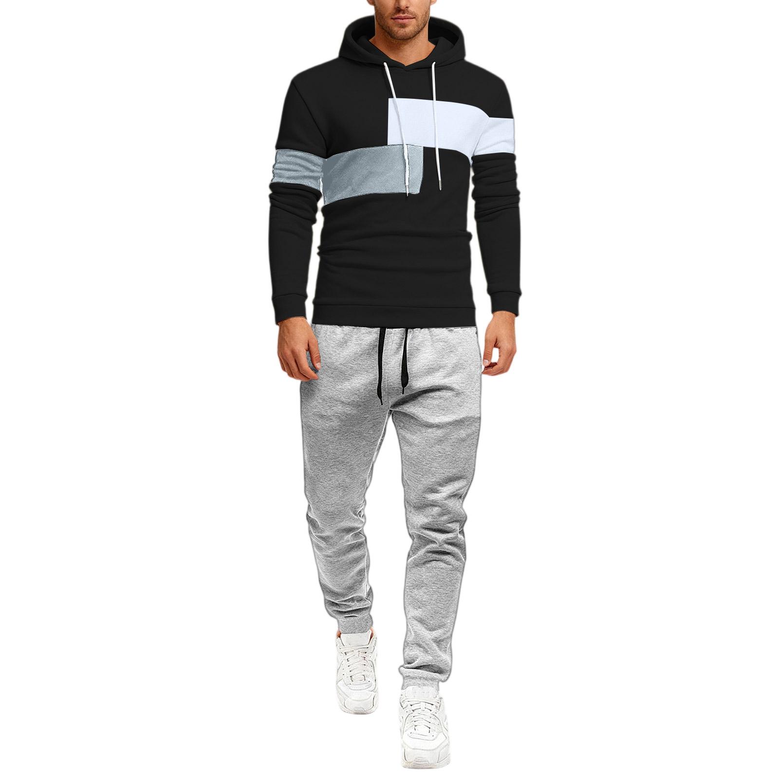 

Мужской Повседневный Худи с капюшоном Толстовка Брюки Добавление флиса Свободный Комплект худи L чёрный