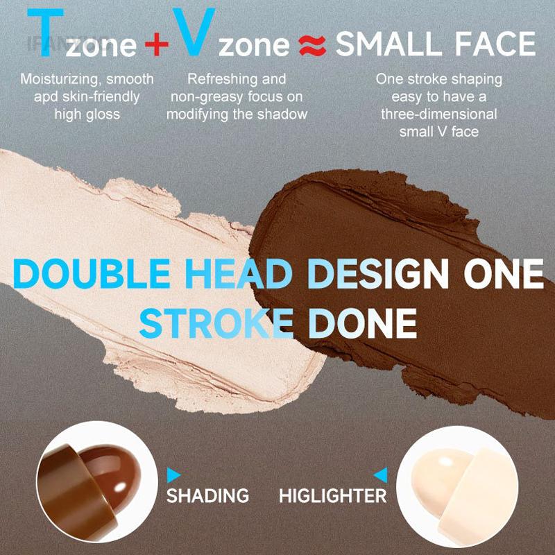 Contour Stick Double-Ended Highlight and Shadow Cream Waterproof Full Coverage Concealer Natural Finish Makeup for All Skin Tone