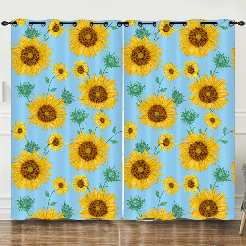 Flower Series Sunflower Digital Printing Curtain Blackout And Punching