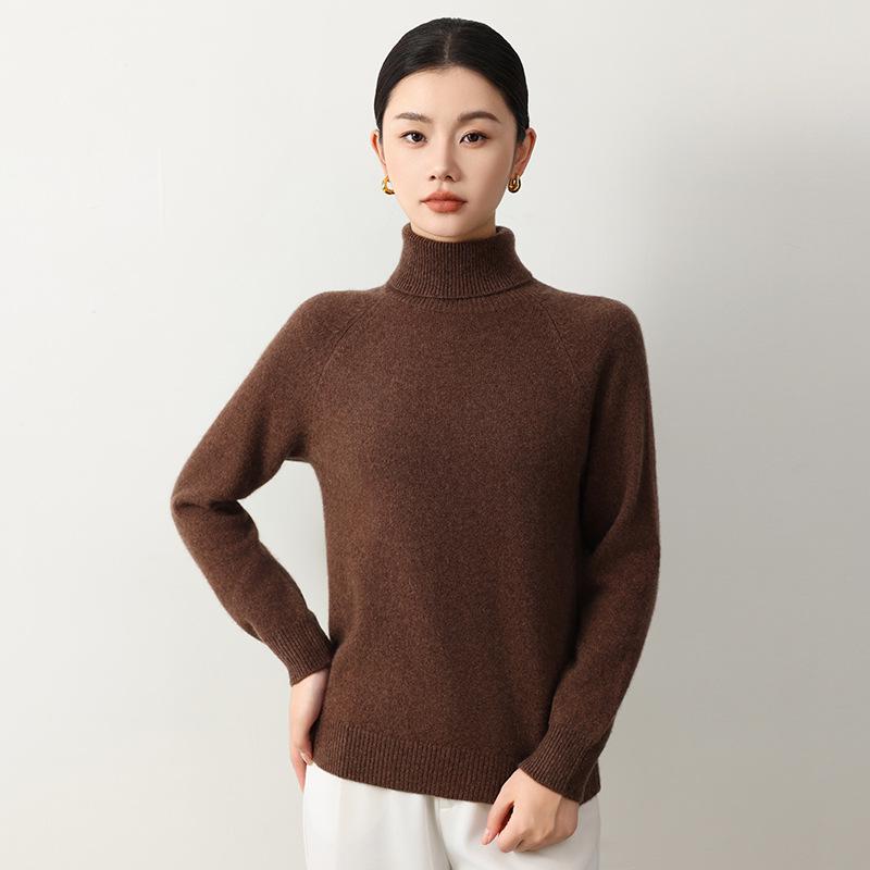 Elegant High Neck Yak Wool Sweater - Autumn/Winter 2026: Women's Loose, Slimming, Solid Color Base Layer