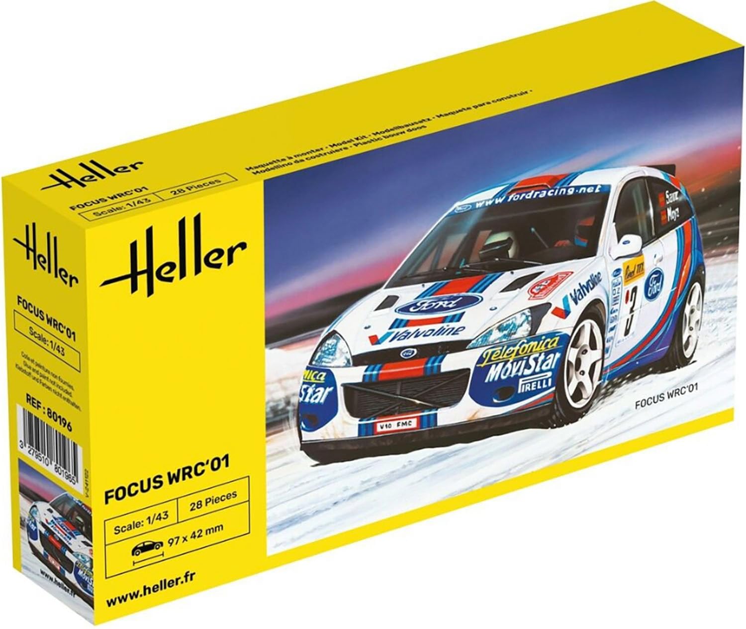 

Platz Heller 1/43 Scale Ford Focus WRC 2001 Plastic Model Kit HE80196