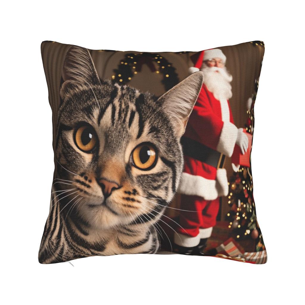 Pillow Case Cat Selfie with Santa Xmas  Soft  Pillow Cover For Office Car Home Decor Morden Pillowcases