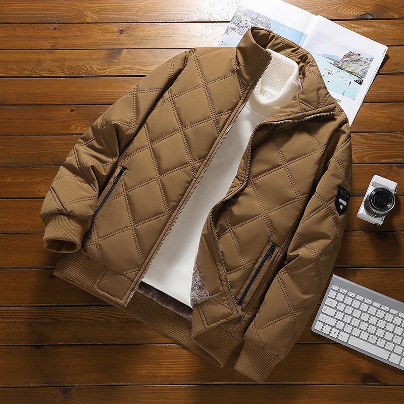 

Мужская зимняя хлопковая куртка со стойкой, пуховик на подкладке, хлопковая куртка с ромбовидным узором, теплая и холодостойкая, хлопковая куртка-пальто 5XL коричневый