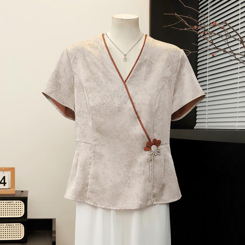Yu Zhaolin New Chinese Style Jacquard Short Sleeve Shirt