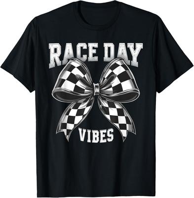 Race Day Vibes Checkered Coquette Bow Car Racing Men Women Unisex T-Shirt Mens Womens Tees Top