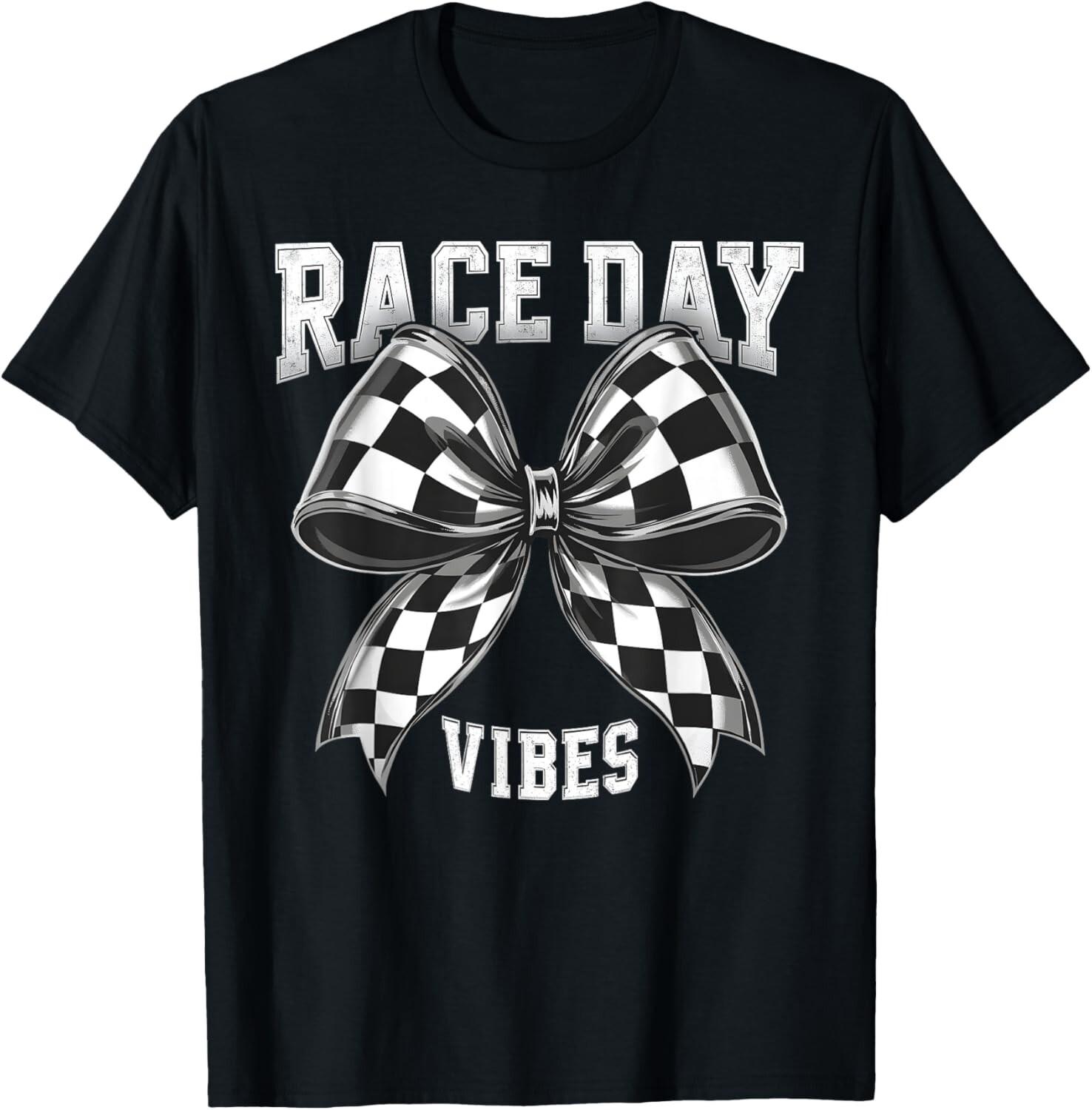 Race Day Vibes Checkered Coquette Bow Car Racing men women  unisex T-Shirt Mens Womens Tees Top 3XL