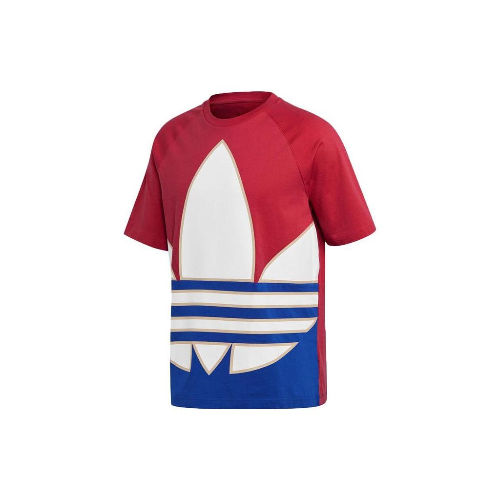 Adidas Originals Trifoliate Colorblock Logo Casual Short Sleeve T-Shirt Men Tops Red GE6222