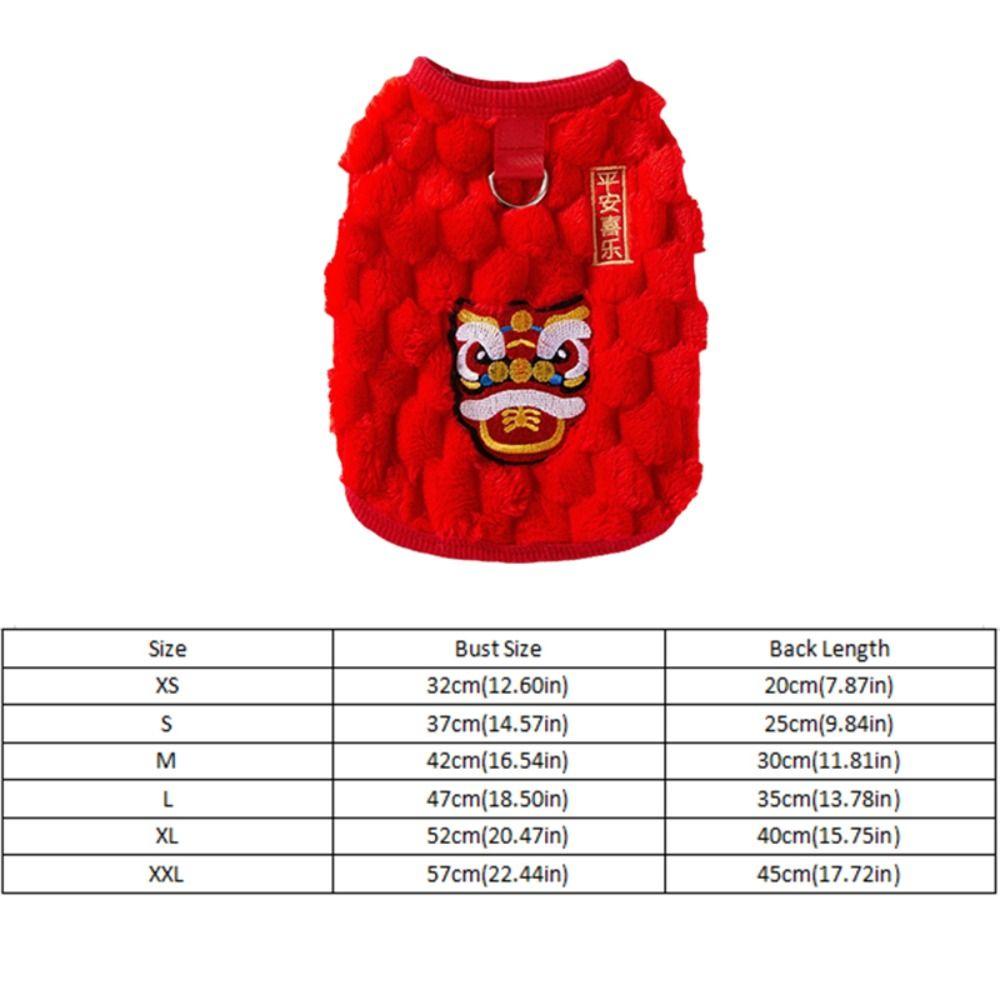 Festive Warm Dancing Lion Cat Coat Fluffy Red Winter Dog Jacket Soft Embroidered Dog Vest Pet Party
