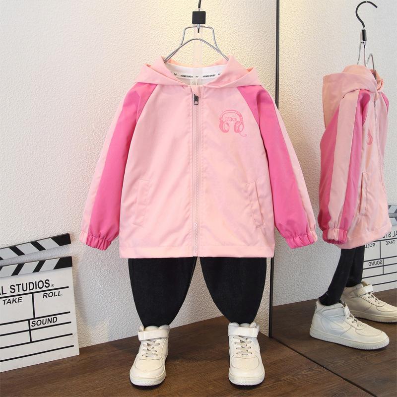 Children's Fashion Coat 2025 Spring Girls Casual Color Matching Hooded Jacket